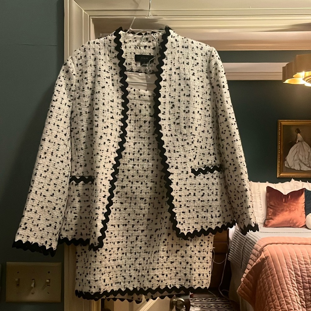 J. Crew White and Black Tweed Skirt Suit Set